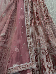 Attractive Baby Pink Thread Work Velvet Bridesmaid Lehenga Choli