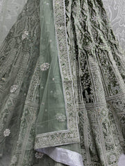 Alluring Olive Green Dori Work Velvet Lehenga Choli With Dupatta