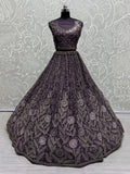 Gorgeous Purple Embroidered Net Wedding Lehenga Choli With Dupatta