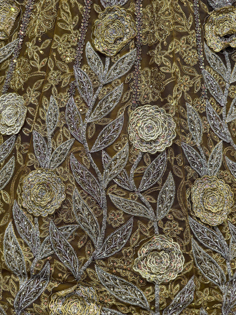 Stunning Olive Green Embroidered Net Lehenga Choli With Dupatta