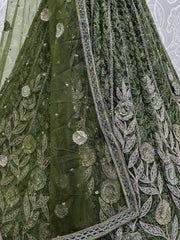 Enchanting Green Embroidered Net Mehendi Wear Lehenga Choli