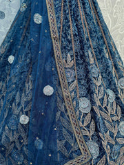 Fascinating Blue Embroidered Net Engagement Wear Lehenga Choli