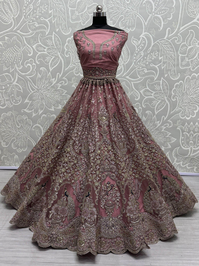 Lovely Dusty Pink Sequins Net Bridesmaid Lehenga Choli With Dupatta