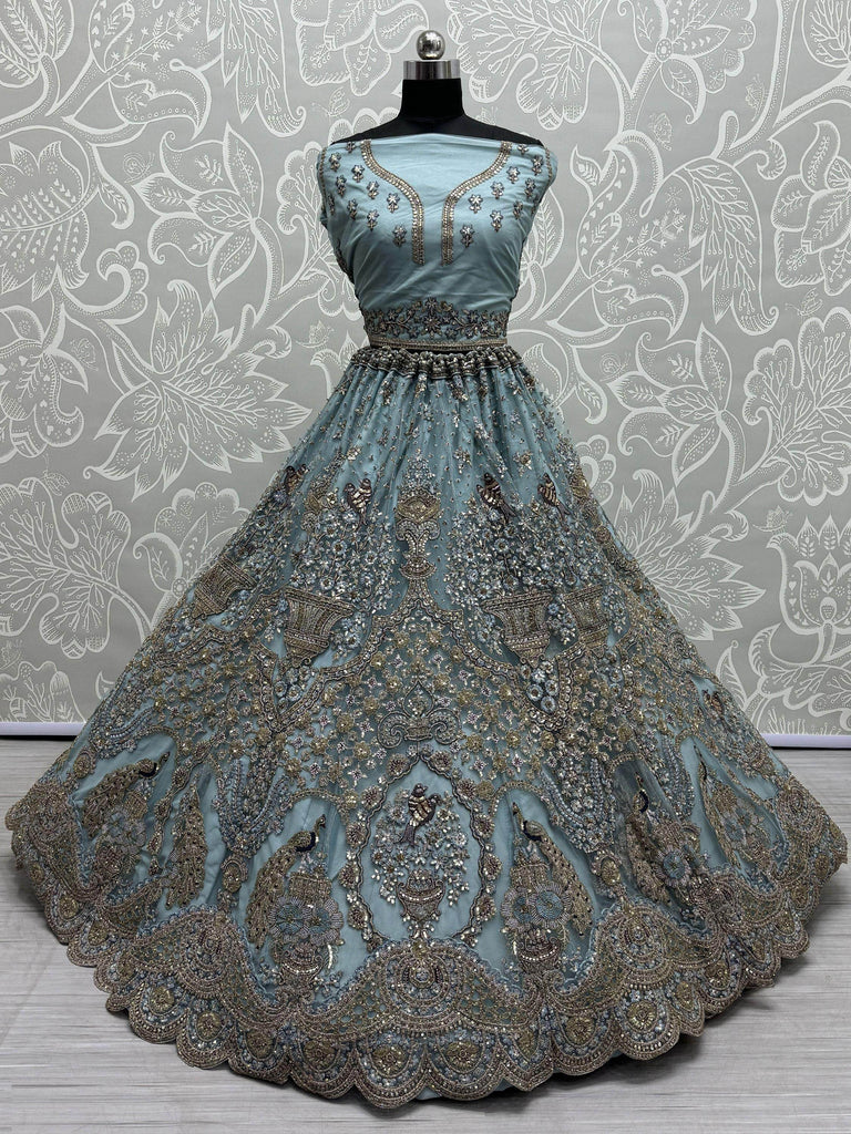Gorgeous Sky-Blue Sequins Net Reception Wear Lehenga Choli