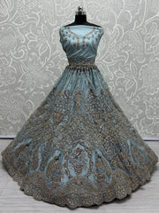 Gorgeous Sky-Blue Sequins Net Reception Wear Lehenga Choli