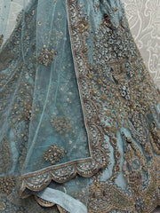 Gorgeous Sky-Blue Sequins Net Reception Wear Lehenga Choli