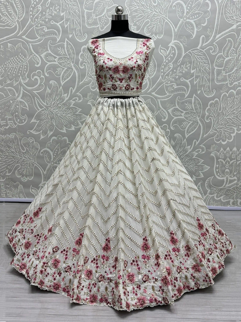 Charming White Thread Work Georgette Wedding Wear Lehenga Choli