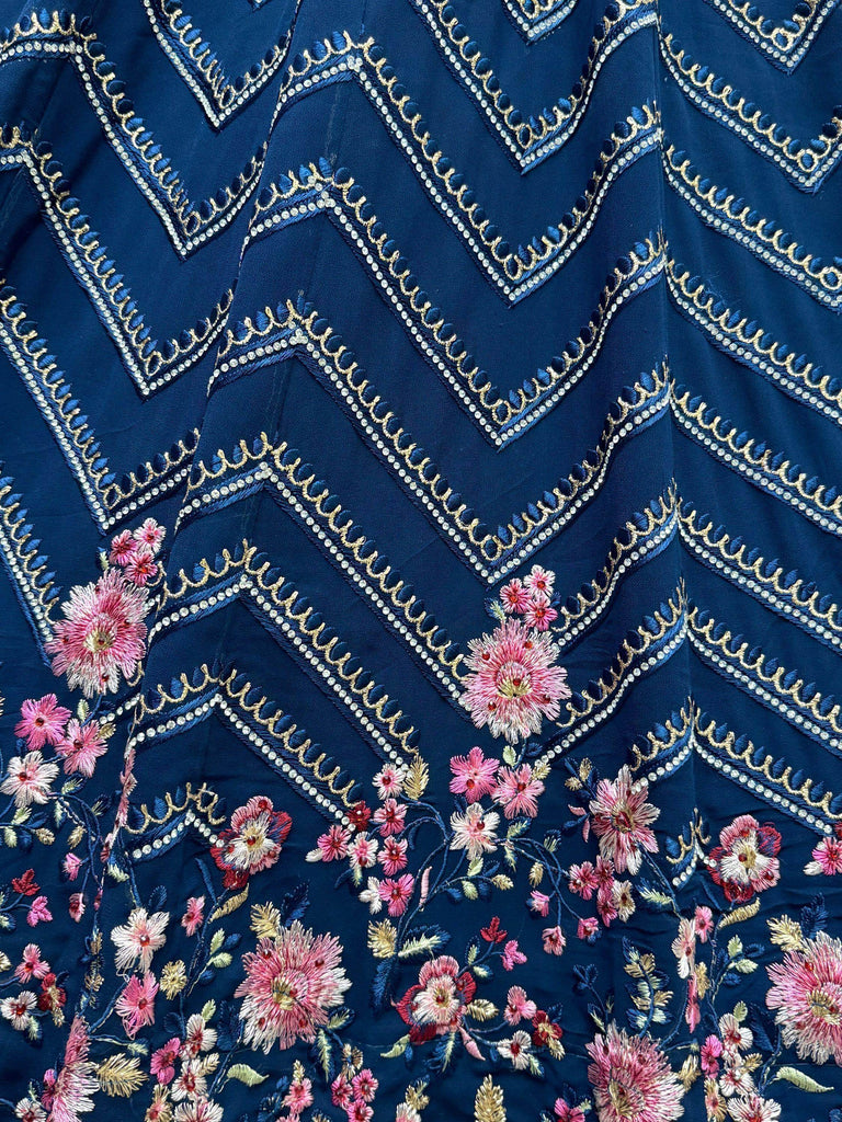 Stunning Navy Blue Thread Work Georgette Function Wear Lehenga Choli