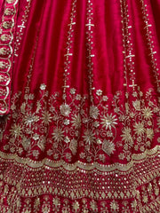 Gorgeous Rani Pink Multi-Thread Work Chiffon Bridal Lehenga Choli