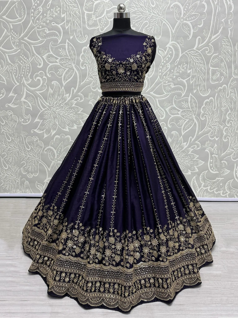 Charming Blue Multi-Thread Work Chiffon Wedding Lehenga Choli