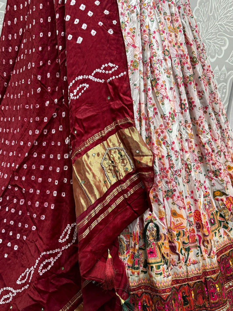 Precious White Bandhani Printed Cotton Wedding Lehenga Choli