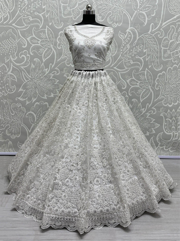 Gorgeous White Embroidered Net Reception Wear Lehenga Choli