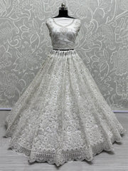 Gorgeous White Embroidered Net Reception Wear Lehenga Choli