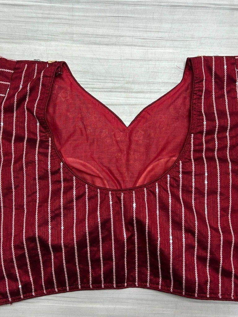 Gorgeous Maroon Sequins Silk Party Wear Saree With Blouse