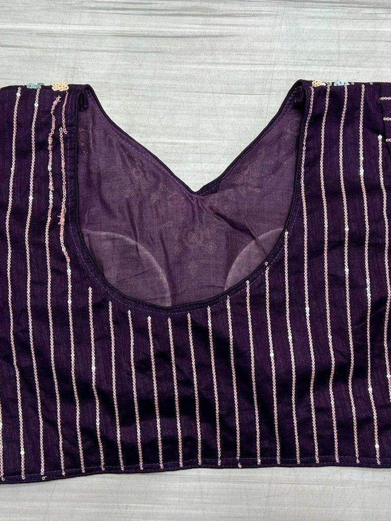 Beautiful Purple Sequins Silk Reception Wear Saree With Blouse