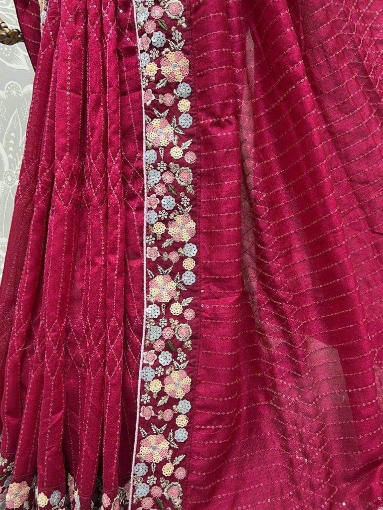 Adorable Pink Sequins Silk Reception Wear Saree With Blouse