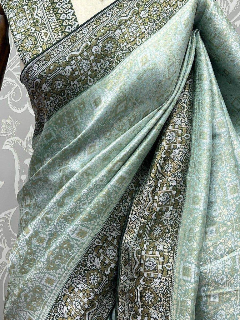 Incredible Sky-Blue Zari Weaving Kanjivaram Silk Festival Wear Saree