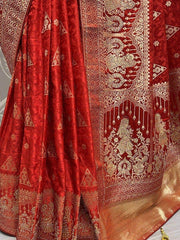 Fantastical Red Zari Weaving Silk Wedding Wear Saree With Blouse