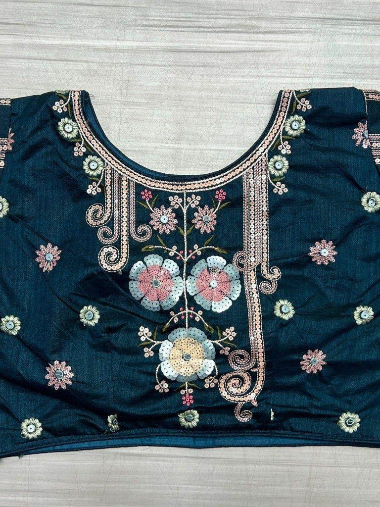 Ravishing Blue Sequins Silk Reception Wear Saree With Blouse