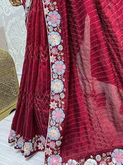Captivating Red Sequins Silk Party Wear Saree With Blouse