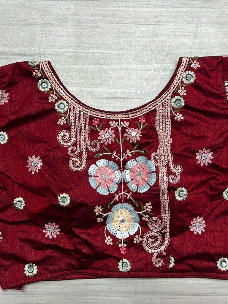 Captivating Red Sequins Silk Party Wear Saree With Blouse