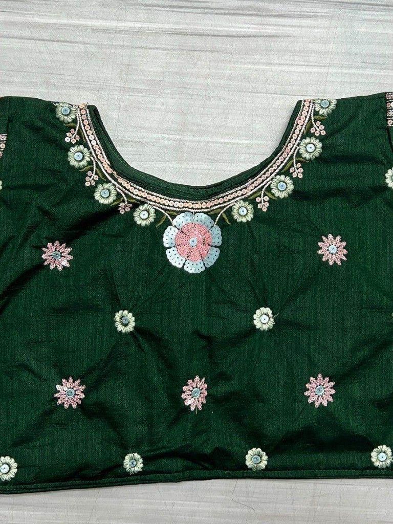 Fascinating Green Sequins Silk Cocktail Party Wear Saree With Blouse