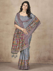 Enchanting Grey Zari Weaving Pashmina Silk Traditional Saree