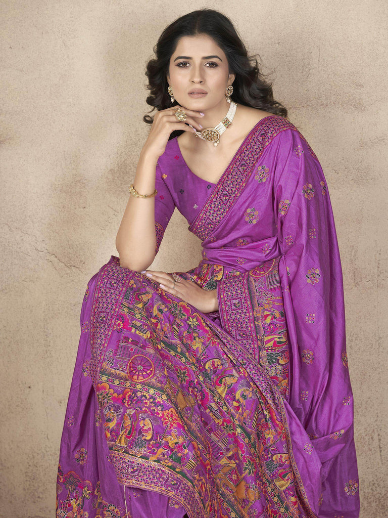 Glamorous Purple Zari Weaving Pashmina Silk Event Wear Saree