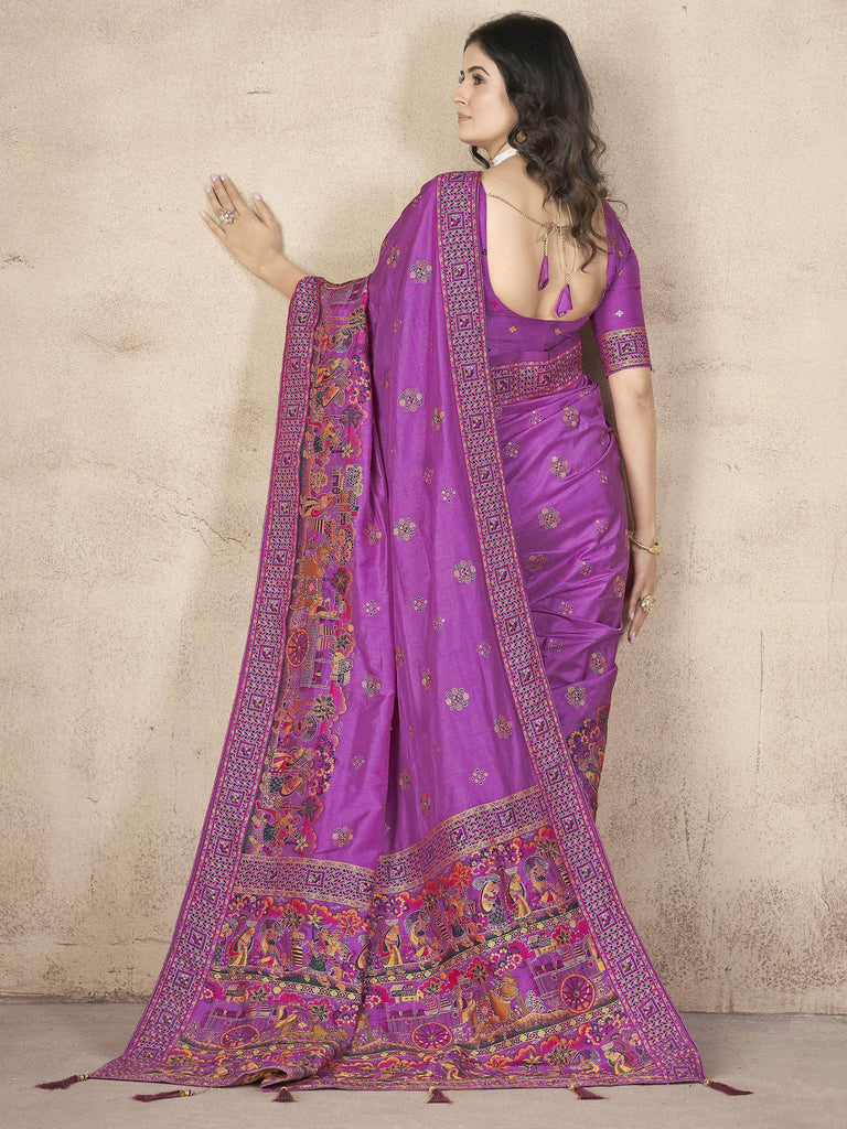 Glamorous Purple Zari Weaving Pashmina Silk Event Wear Saree