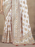 Attractive Off-White Zari Weaving Pashmina Silk Festival Wear Saree