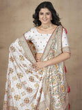 Attractive Off-White Zari Weaving Pashmina Silk Festival Wear Saree