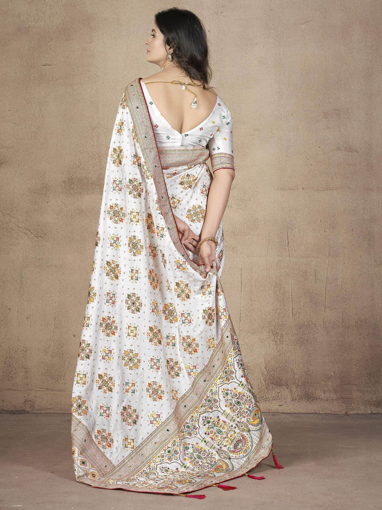 Attractive Off-White Zari Weaving Pashmina Silk Festival Wear Saree