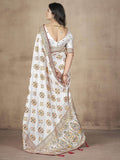 Attractive Off-White Zari Weaving Pashmina Silk Festival Wear Saree