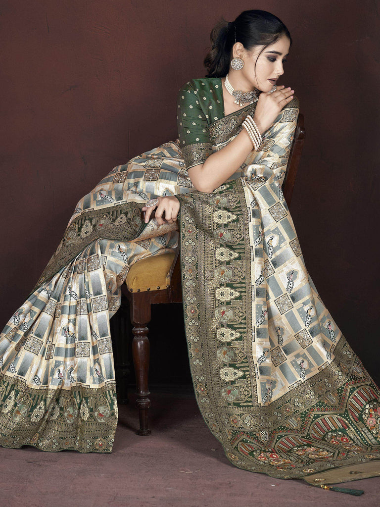 Enchanting Green Zari Weaving Banarasi Silk Wedding Saree With Blouse