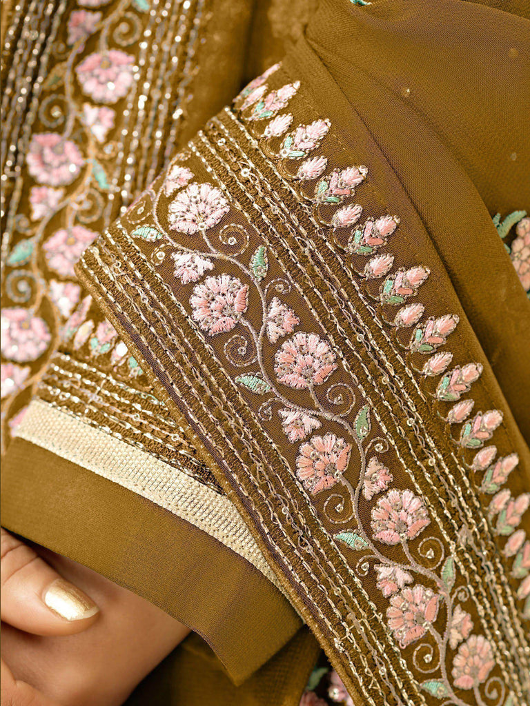 Yellow Georgette Thread Embroidered Festive Palazzo Suit