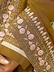 Yellow Georgette Thread Embroidered Festive Palazzo Suit