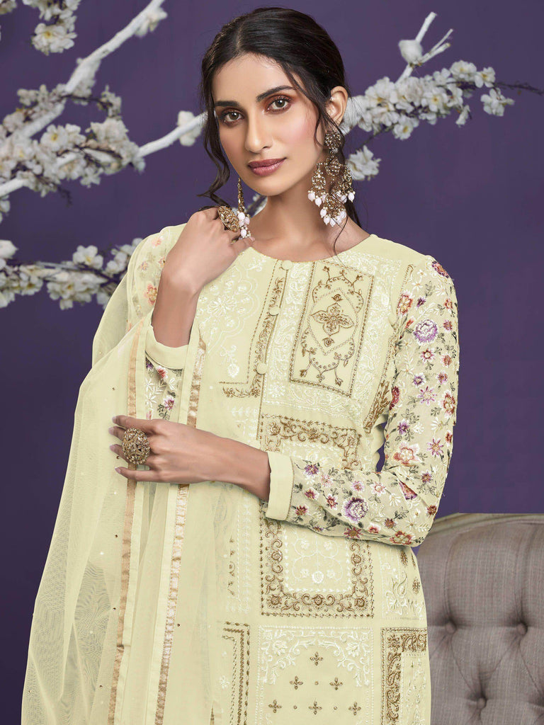 Beautiful Yellow Floral Embroidery Party Wear Salwar Suit