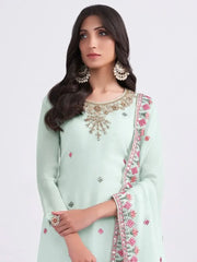 Capricious Sky Blue Thread Embroidery Georgette Sharara Suit