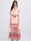 Wonderful Peach Thread Embroidery Georgette Sharara Suit