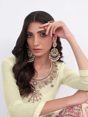Attractive Light Yellow Thread Embroidery Georgette Sharara Suit