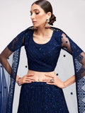 Abundant Dark Blue Thread Embroidery Net Monochrome Lehenga Choli