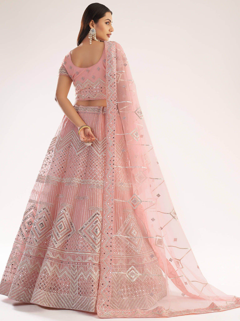 Admirable Baby Pink Gota Work Net Wedding Wear Lehenga Choli