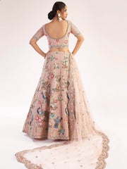 Excellent Peach Sequins Embroidered Net Wedding Wear Lehenga Choli