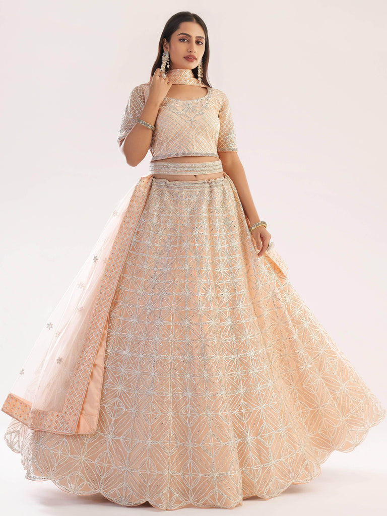 Awesome Peach Gota Work Net Wedding Wear Lehenga Choli