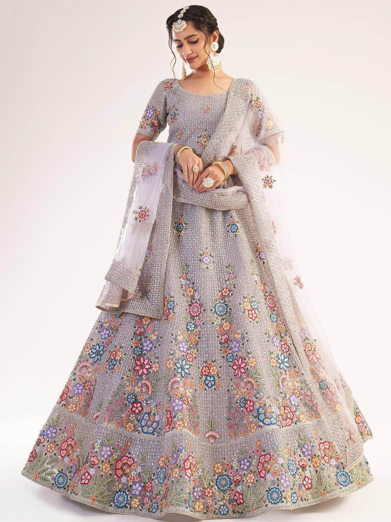 Astonishing Light Purple Sequins Embroidered Net Wedding Wear Lehenga Choli
