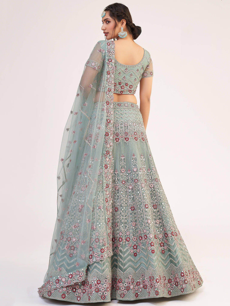 Remarkable Green Sequins Embroidered Net Wedding Wear Lehenga Choli