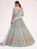 Unique Sky Blue Sequins Embroidered Net Wedding Wear Lehenga Choli