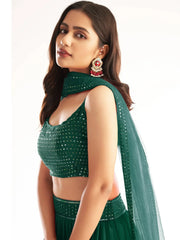 Enchanting Green Sequins Georgette Ready-Made Ruffle Lehenga Choli