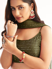 Admirable Light Green Sequins Georgette Ready-Made Ruffle Lehenga Choli