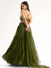 Admirable Light Green Sequins Georgette Ready-Made Ruffle Lehenga Choli